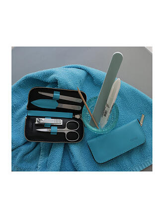 CANAL | Astuccio con cerniera in crosta di pelle, set da 4 pezzi (Turchese) 5381