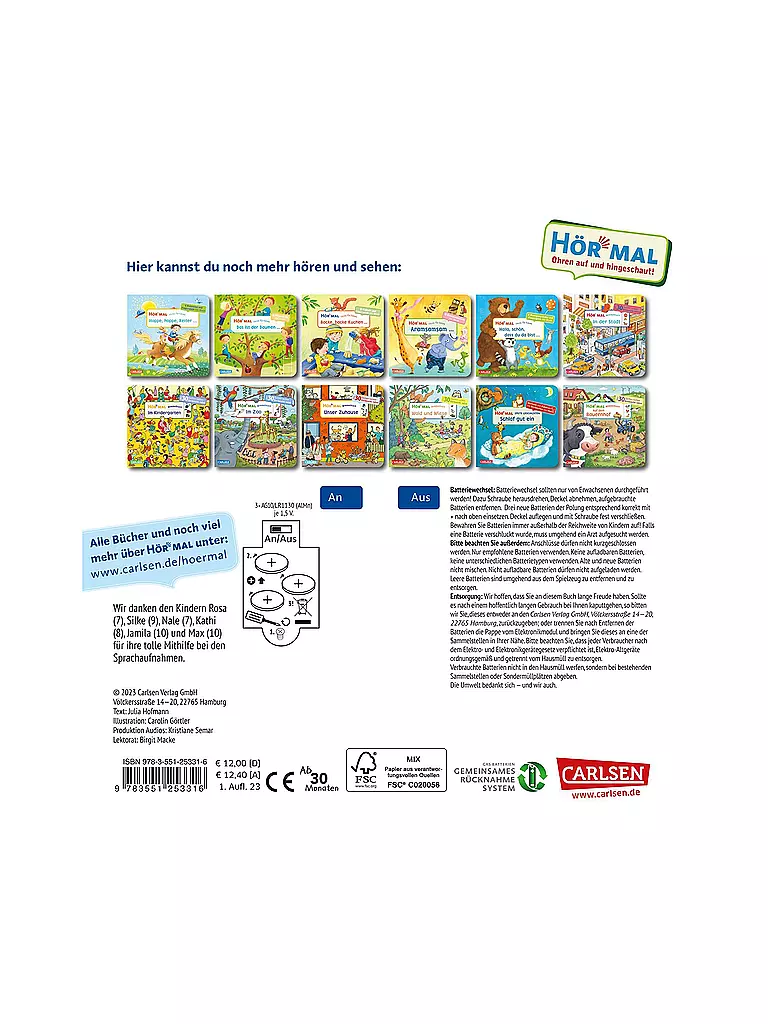 CARLSEN VERLAG | Hör mal - Libro illustrato interattivo: In riva all'acqua | Senza colore