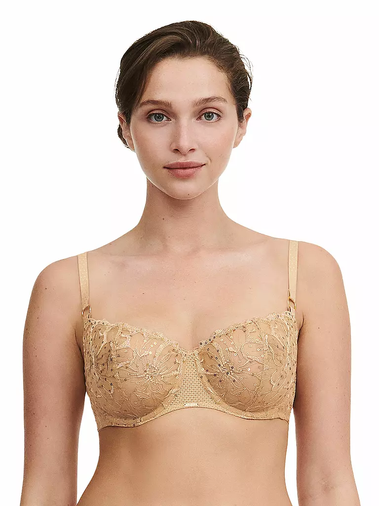 CHANTELLE | Reggiseno Balconette FLEURS SIGNATURE toffee con paillettes | Cammello