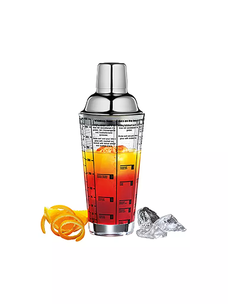 CILIO | Cocktail shaker con ricette 0,4 l vetro/acciaio inox | Argento