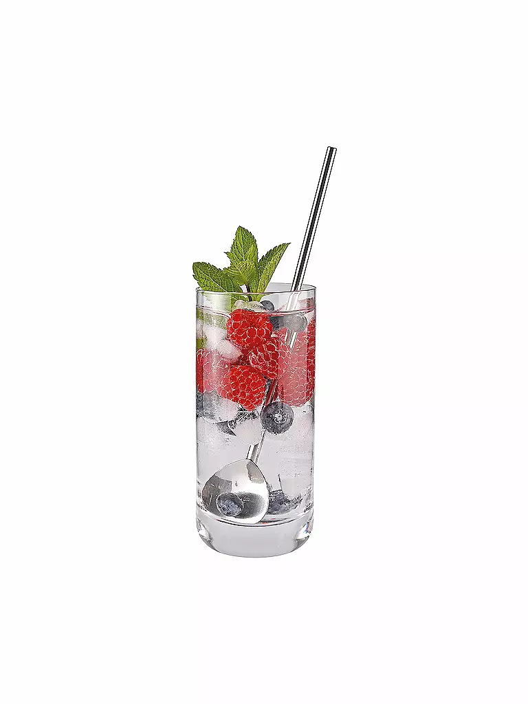 CILIO | Set di 6 cucchiaini da cocktail con cannuccia | Argento