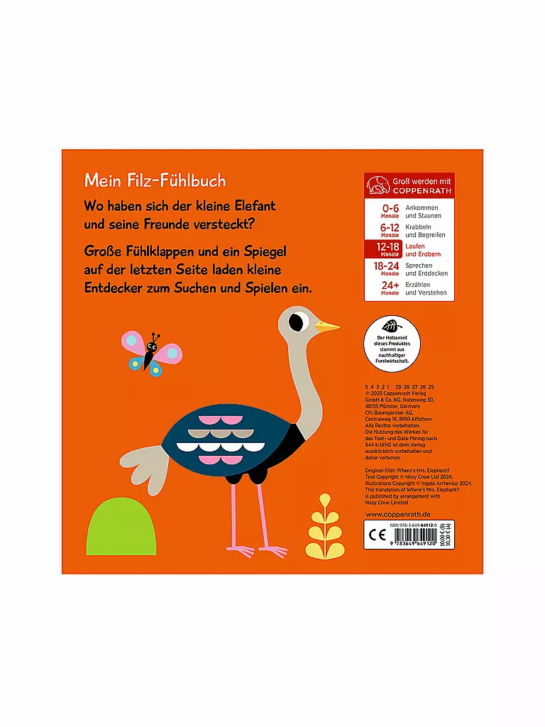 COPPENRATH VERLAG | Il mio libro tattile in feltro: Cucù, piccolo elefante! | Senza colore