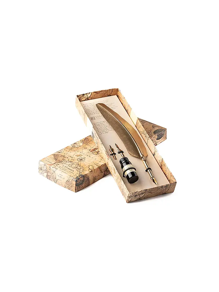 DALLAITI | Set da scrittura con grande penna d'oca dorata oro | Oro