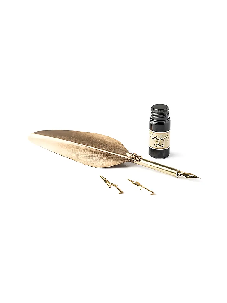 DALLAITI | Set da scrittura con grande penna d'oca dorata oro | Oro
