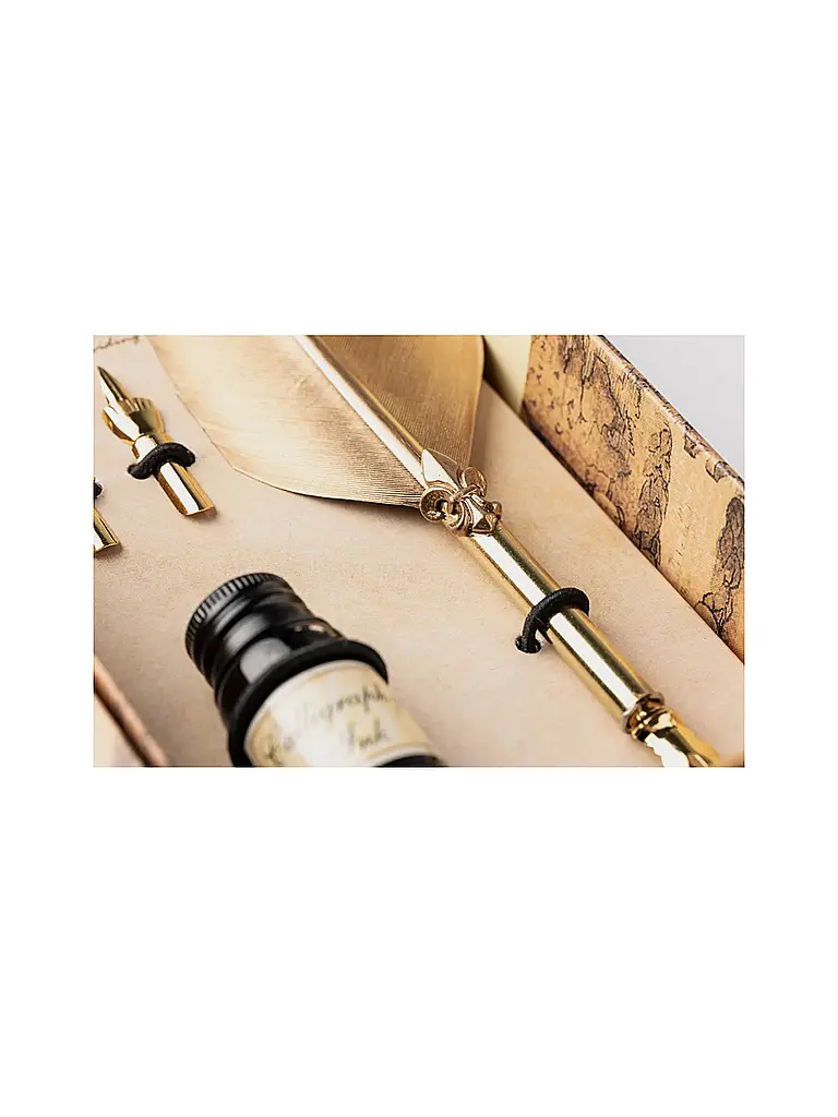 DALLAITI | Set da scrittura con grande penna d'oca dorata oro |