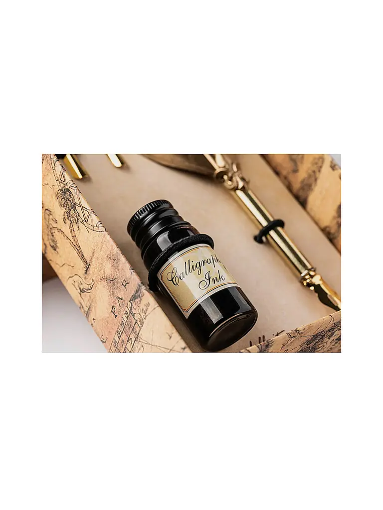 DALLAITI | Set da scrittura con grande penna d'oca dorata oro |