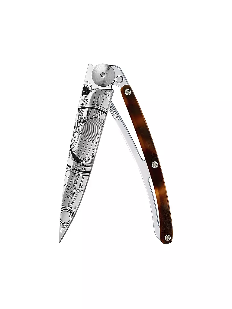DEEJO | Coltello tascabile effetto tartaruga lucido GLOBE TROTTER 37G | Argento