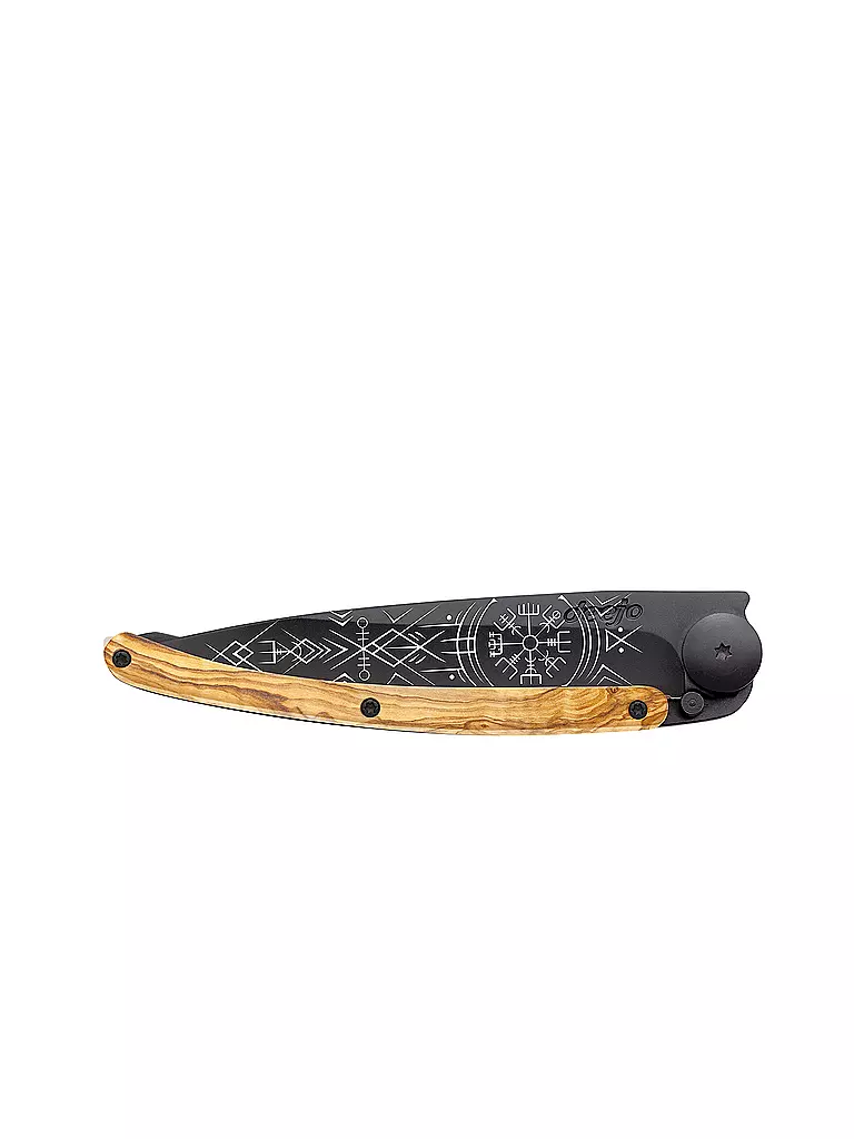 DEEJO | Coltello tascabile in legno d'olivo nero WIKINGER VEGVISIR 37G | Nero