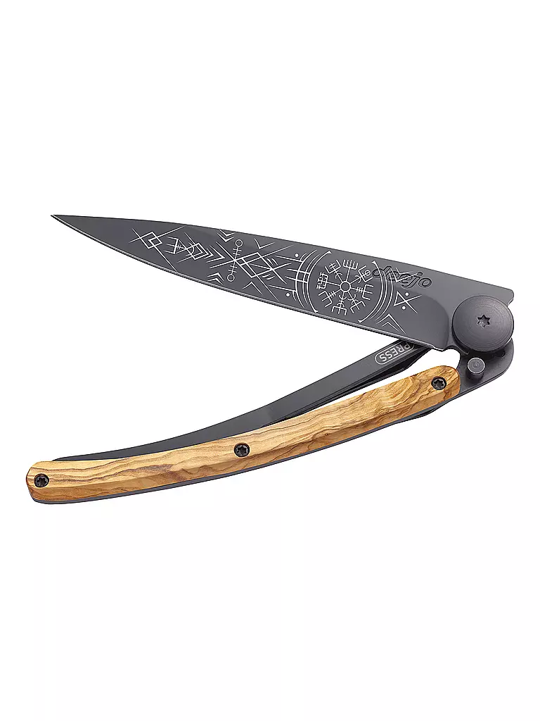 DEEJO | Coltello tascabile in legno d'olivo nero WIKINGER VEGVISIR 37G | Nero