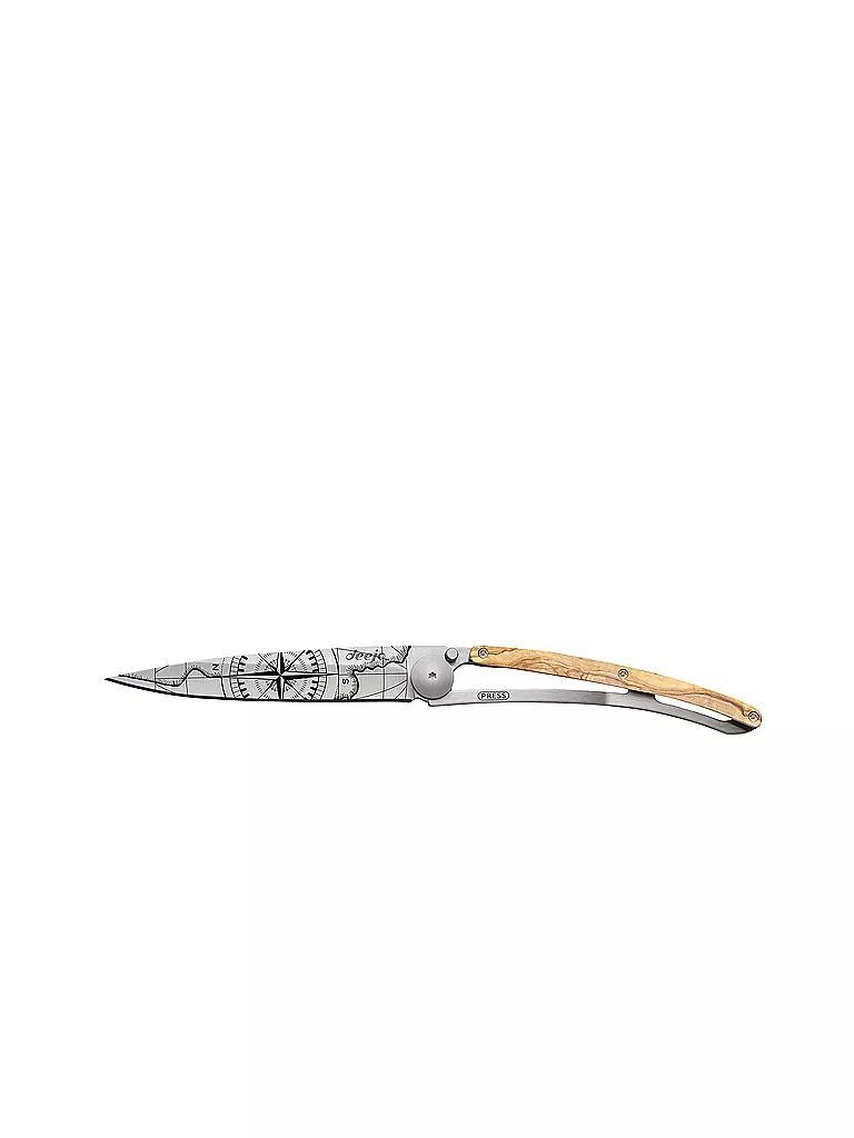 DEEJO | Coltello tascabile in legno d'olivo titanio TERRA INCOGNITA 37G | Argento