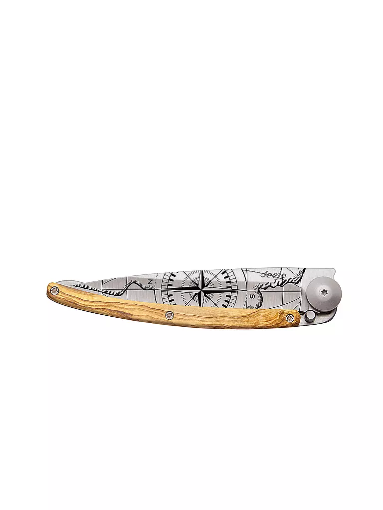 DEEJO | Coltello tascabile in legno d'olivo titanio TERRA INCOGNITA 37G | Argento