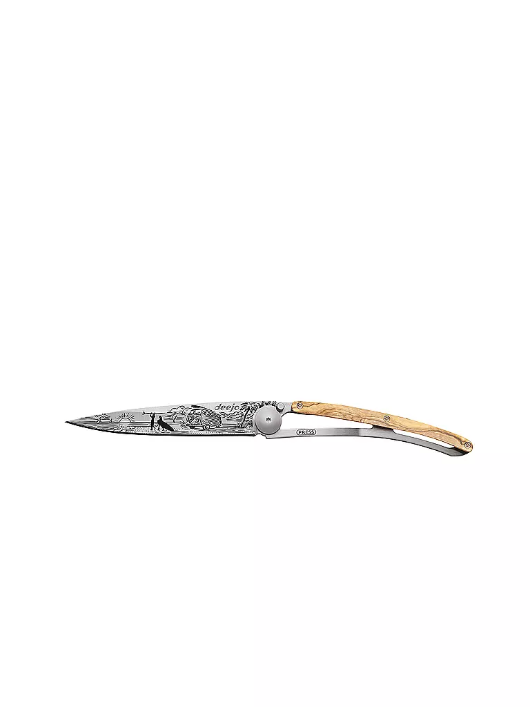 DEEJO | Coltello tascabile in legno d'olivo titanio VAN LIFE 37G | Argento