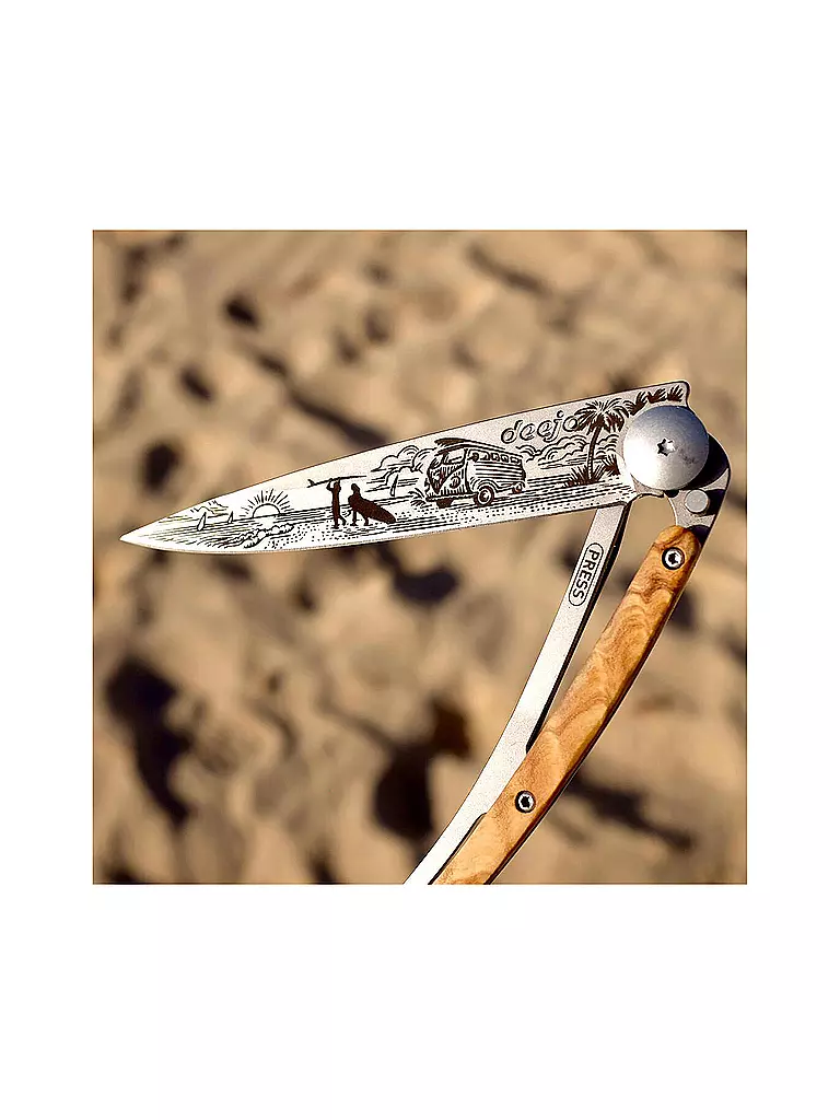 DEEJO | Coltello tascabile in legno d'olivo titanio VAN LIFE 37G | Argento