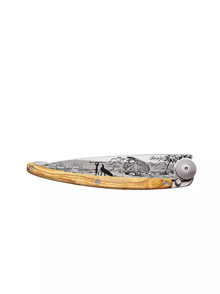 DEEJO | Coltello tascabile in legno d'olivo titanio VAN LIFE 37G | Argento