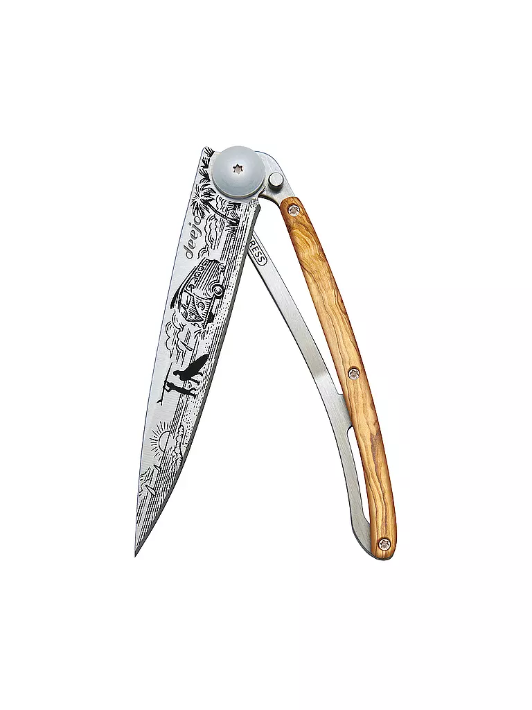 DEEJO | Coltello tascabile in legno d'olivo titanio VAN LIFE 37G | Argento