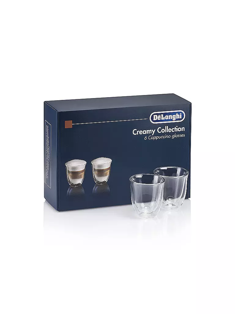DELONGHI | Set di 6 bicchieri termici da cappuccino in confezione regalo DLSC301 | Trasparente