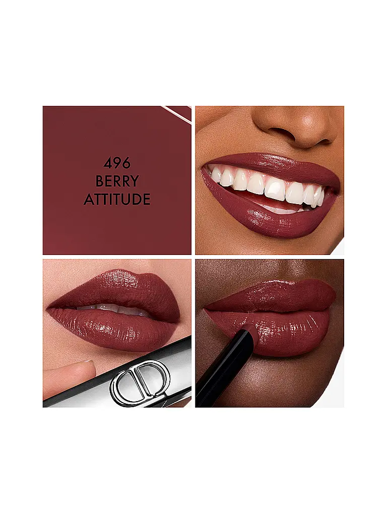 DIOR | Rouge Dior On Stage - Rossetto a lunga tenuta che non secca con finish brillante (496 Berry Attitude) | Rosso scuro