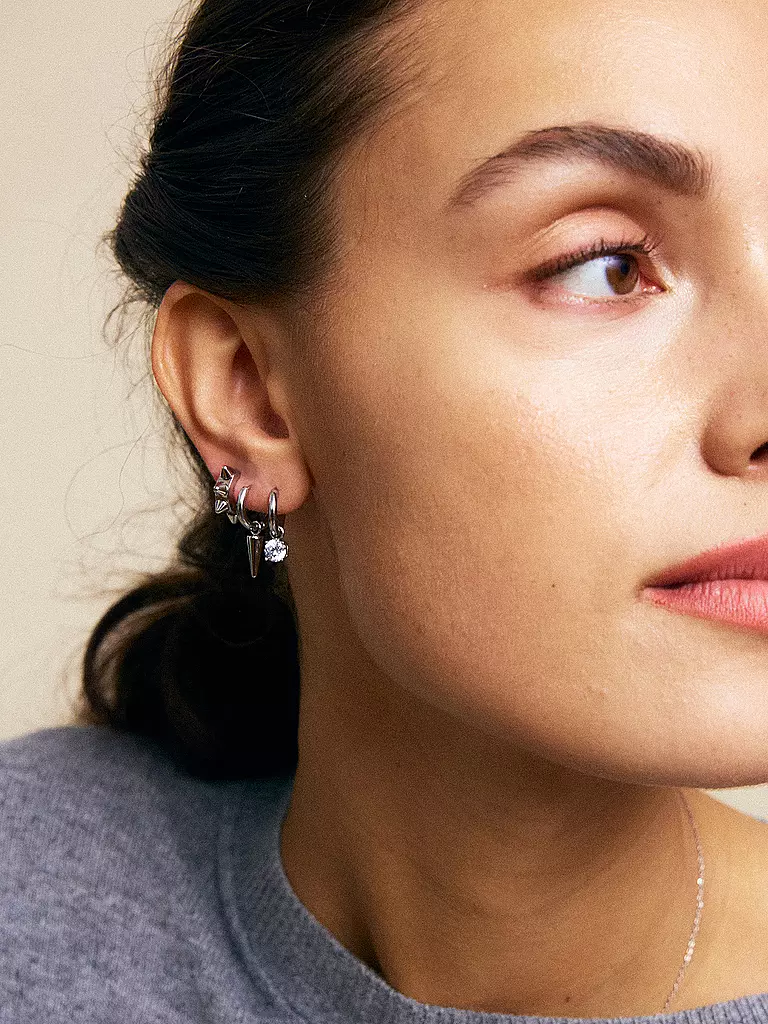 EDBLAD | Orecchini PEAK HOOPS ICON ONE HEART Steel | Argento
