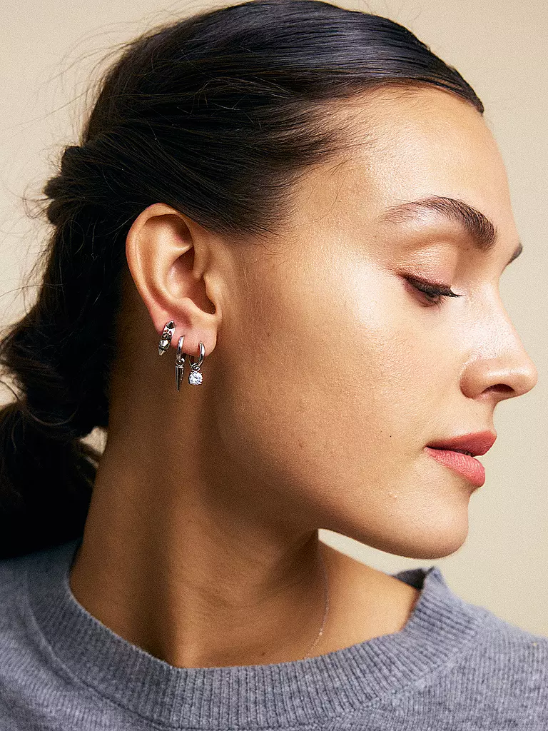 EDBLAD | Orecchini PEAK HOOPS ICON ONE HEART Steel | Argento