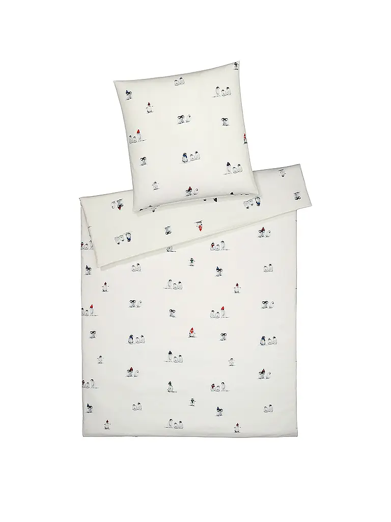 ELEGANTE | Biancheria da letto in flanella PINGUIN PARTY 70x90cm/140x200cm Bianco | Bianco