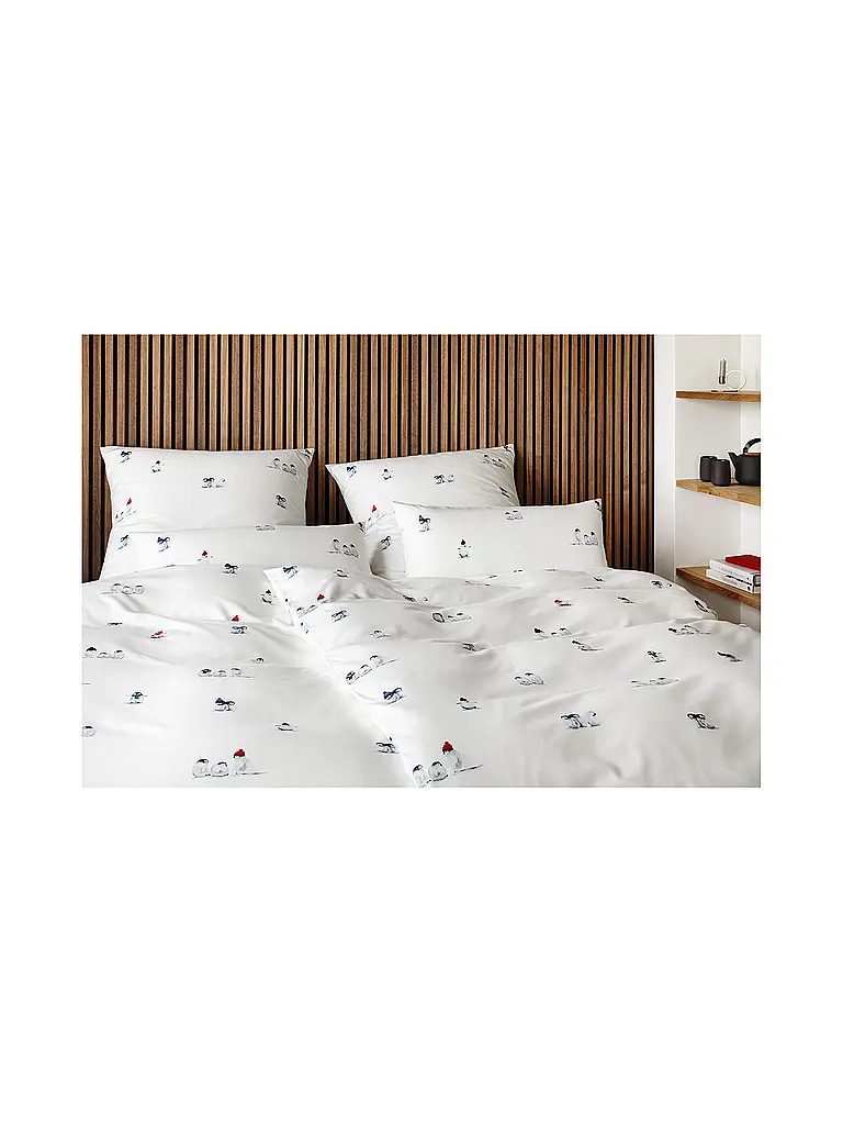 ELEGANTE | Biancheria da letto in flanella PINGUIN PARTY 70x90cm/140x200cm Bianco | Bianco