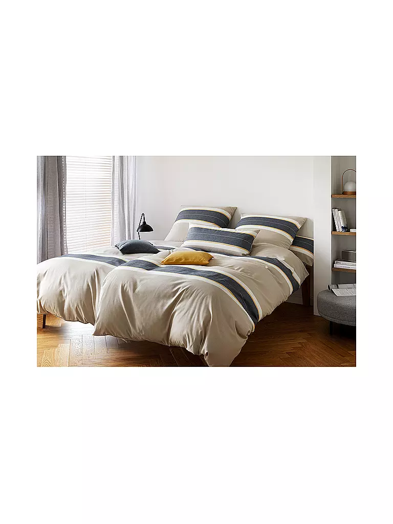 ELEGANTE | Biancheria da letto in flanella WHITMAN 70x90cm/140x200cm Beige Beige/Grigio | 