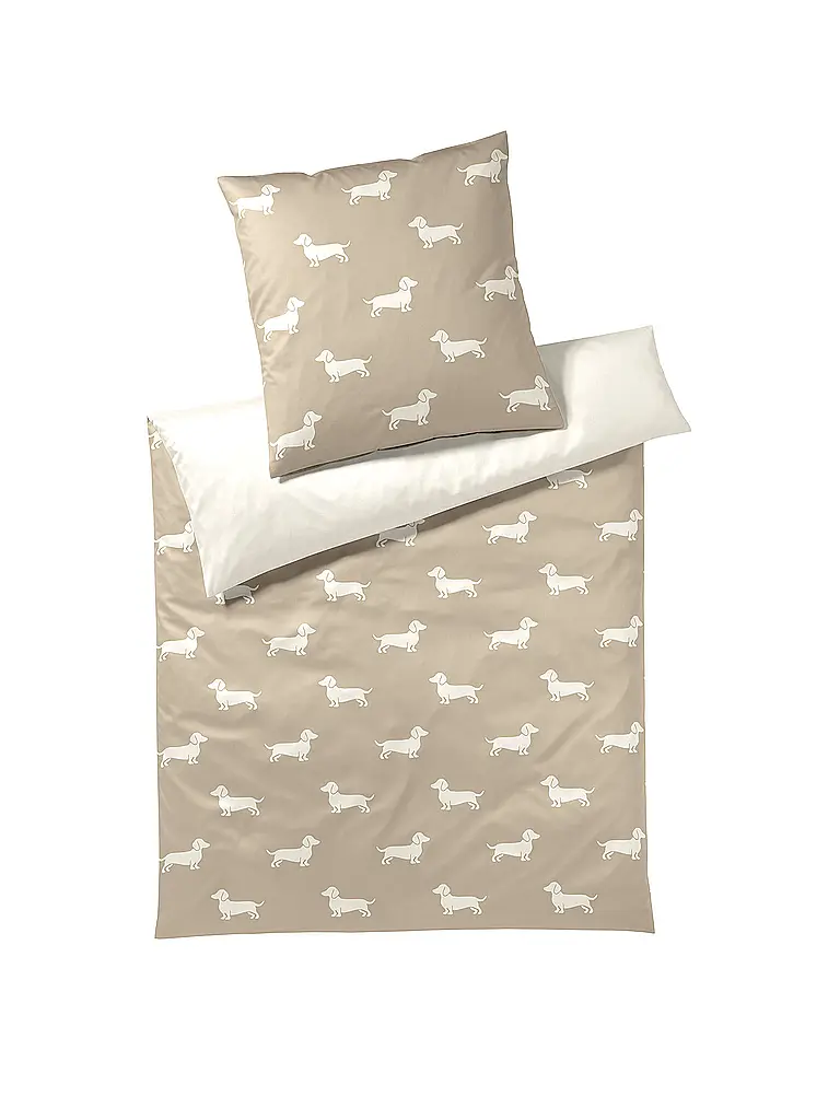 ELEGANTE | Biancheria da letto in raso DOGS 70x90cm/140x200cm Crema | Beige