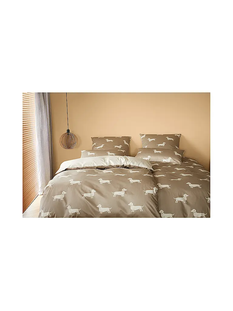 ELEGANTE | Biancheria da letto in raso DOGS 70x90cm/140x200cm Crema | Beige
