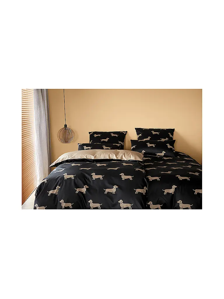 ELEGANTE | Biancheria da letto in raso DOGS 70x90cm/140x200cm Nero | Nero