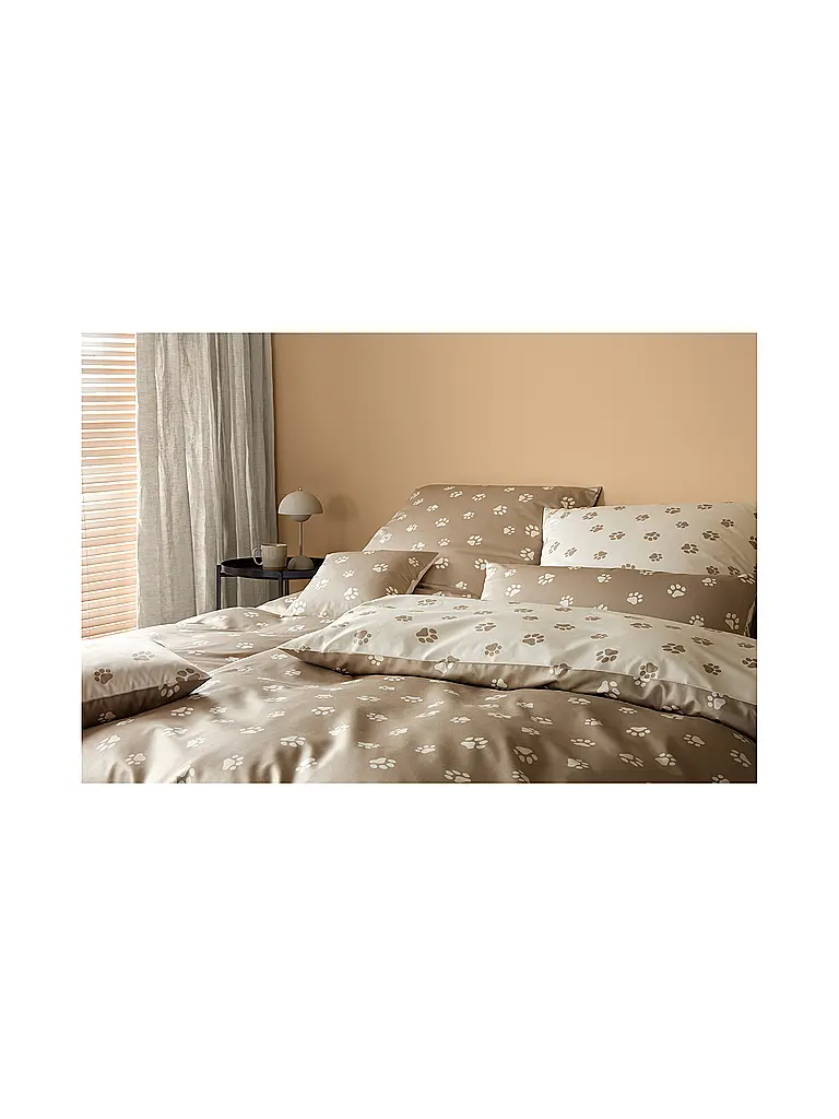 ELEGANTE | Biancheria da letto in raso PAWS 70x90cm/140x200cm Crema | Beige