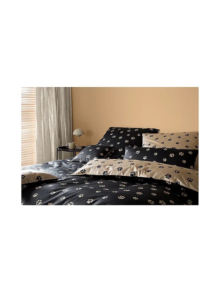 ELEGANTE | Biancheria da letto in raso PAWS 70x90cm/140x200cm Nera | Nero