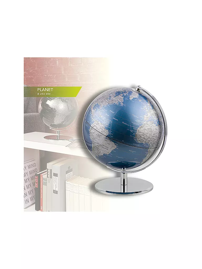 EMFORM | Globo da tavolo - Planet 25cm blu metallizzato/argento | Senza colore