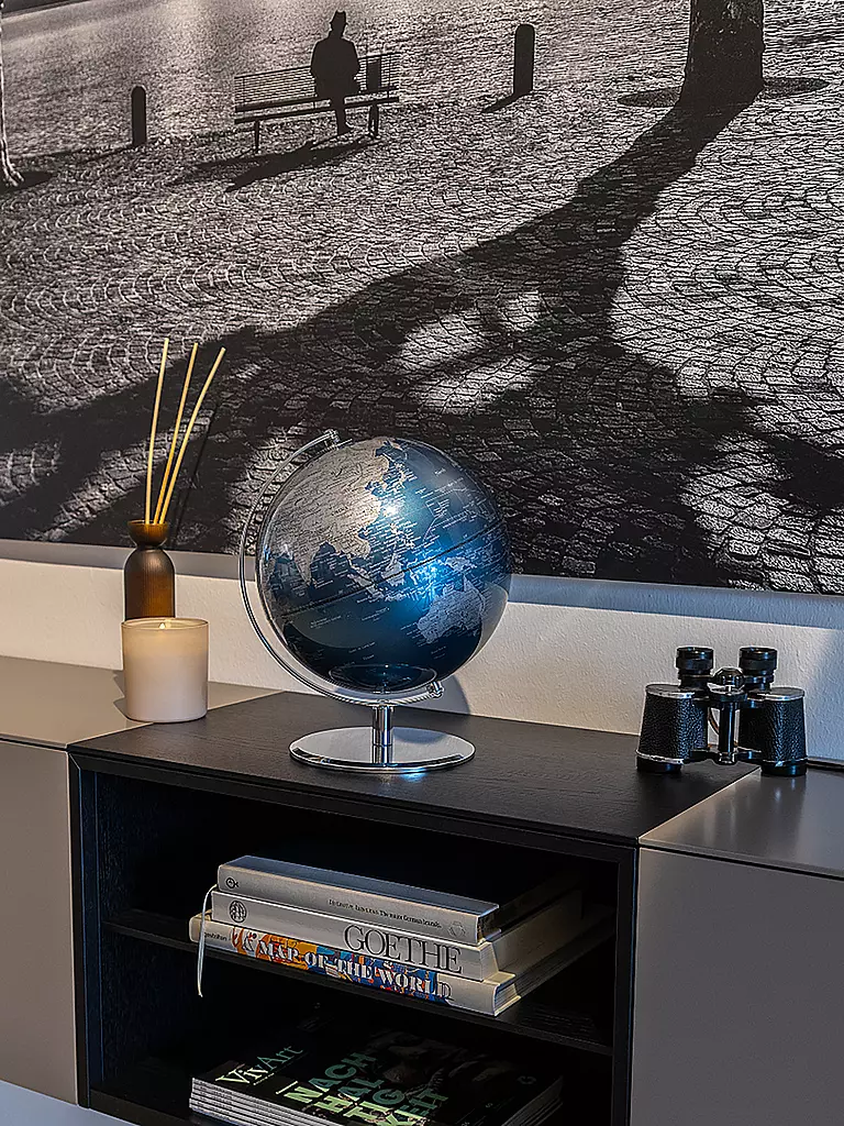 EMFORM | Globo da tavolo - Planet 25cm blu metallizzato/argento | Senza colore