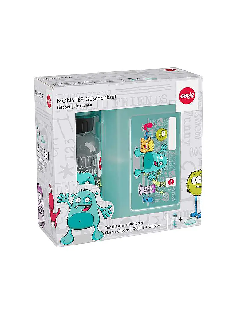 EMSA | Set regalo 2 pz. Lunchbox e borraccia MONSTER Turchese | Turchese