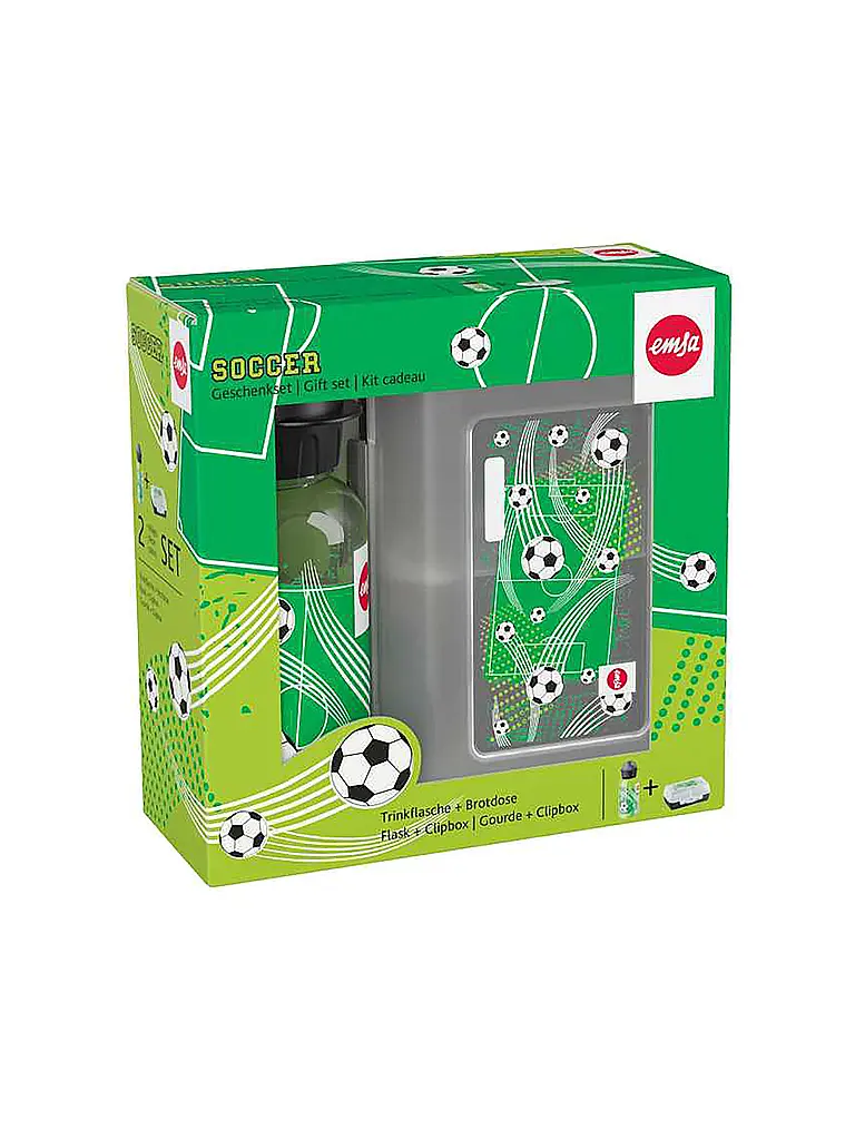 EMSA | Set regalo 2 pz. Lunchbox e borraccia SOCCER Nero | Marrone
