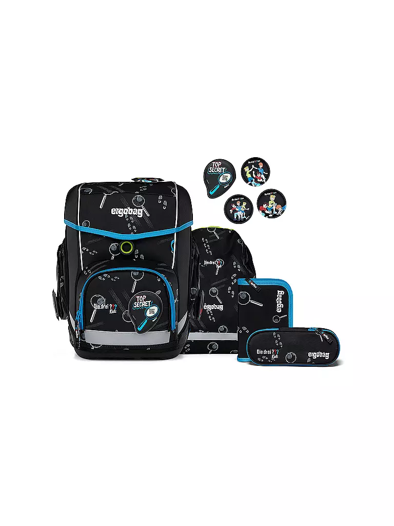 ERGOBAG | Set da scuola 5 pz. CUBO Bärdektiv Drei Fragezeichen Kids | Nero
