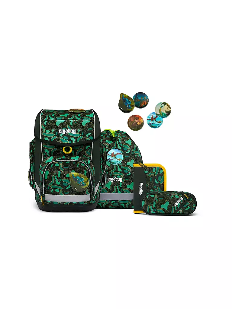 ERGOBAG | Set di zaini scolastici 5 pz. CUBO - TriBäratops | Verde scuro