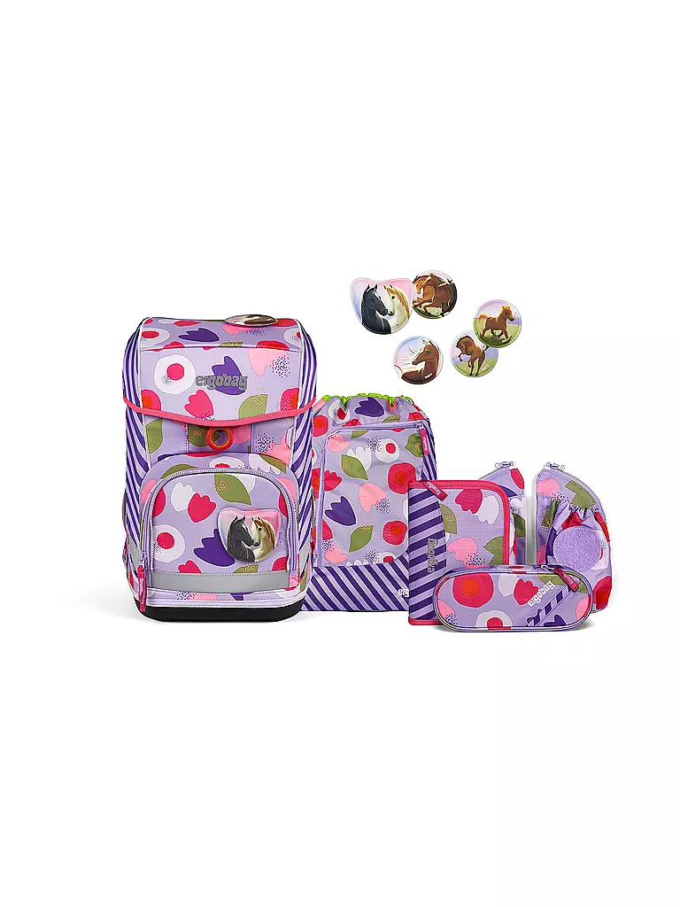 ERGOBAG | Set di zaini scolastici 6 pz. CUBO Light - BlütenzauBär | Lilla