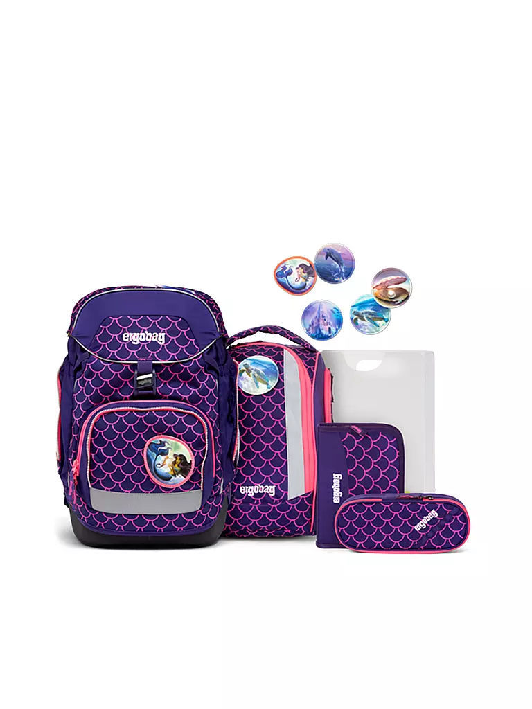 ERGOBAG | Set di zaini scolastici 6 pz. MAXI Lumi - PerlentauchBäre | Lilla
