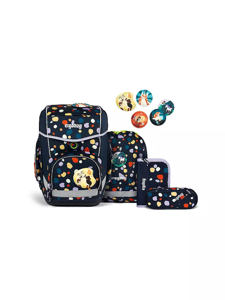 ERGOBAG | Set di zaini scolastici da 5 pezzi CUBO - Caverna d'ambra | Blu scuro