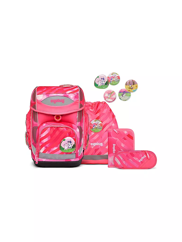 ERGOBAG | Set di zaini scolastici da 5 pezzi Cubo KuntBärbuntes Einhorn | Fucsia