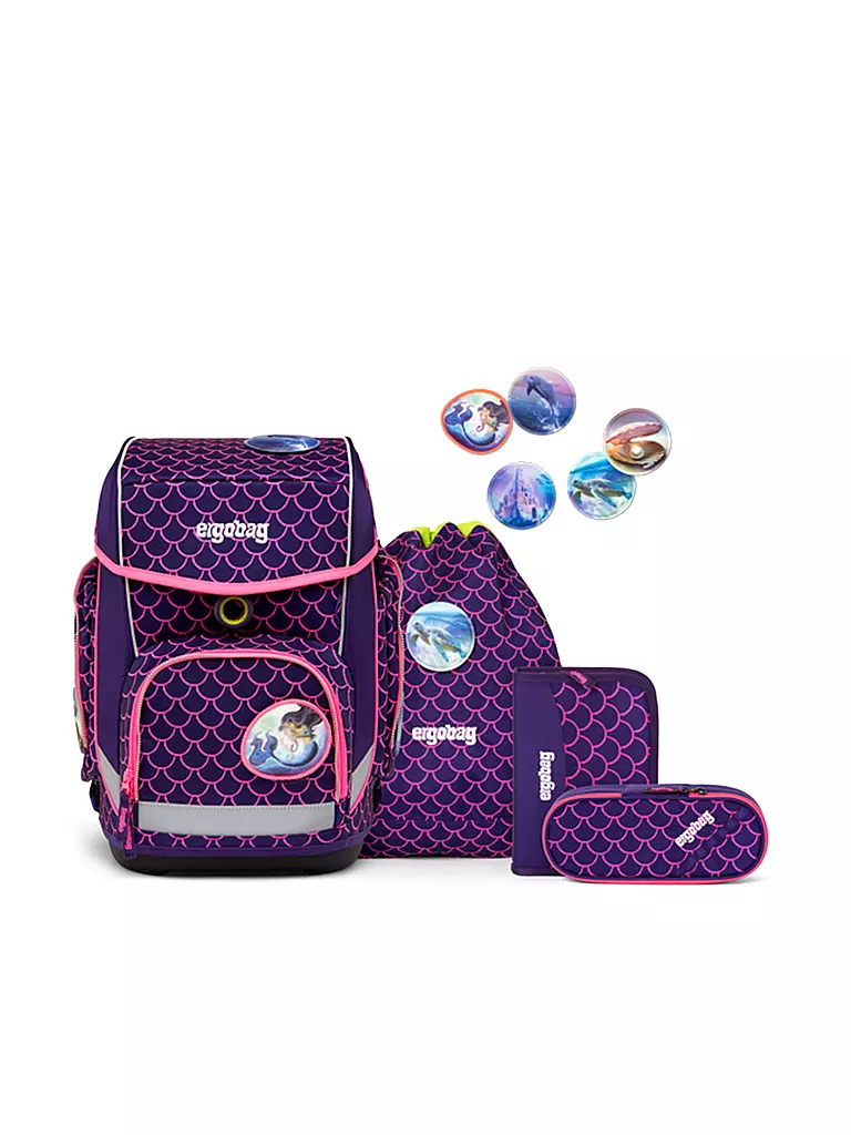 ERGOBAG | Set di zaini scolastici da 5 pezzi CUBO Lumi - Orso Pescatore di Perle | Lilla