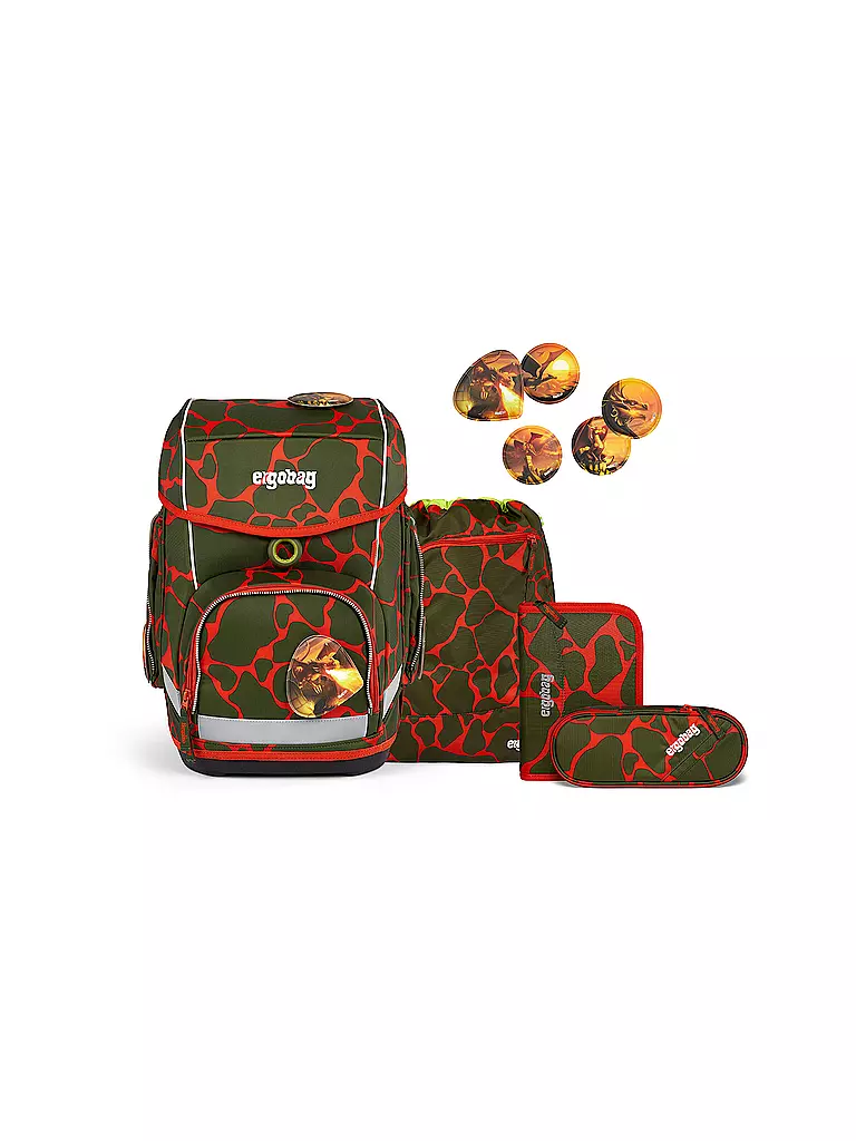 ERGOBAG | Set di zaini scolastici da 5 pezzi CUBO Lumi FeuerspeiBär | Oliva