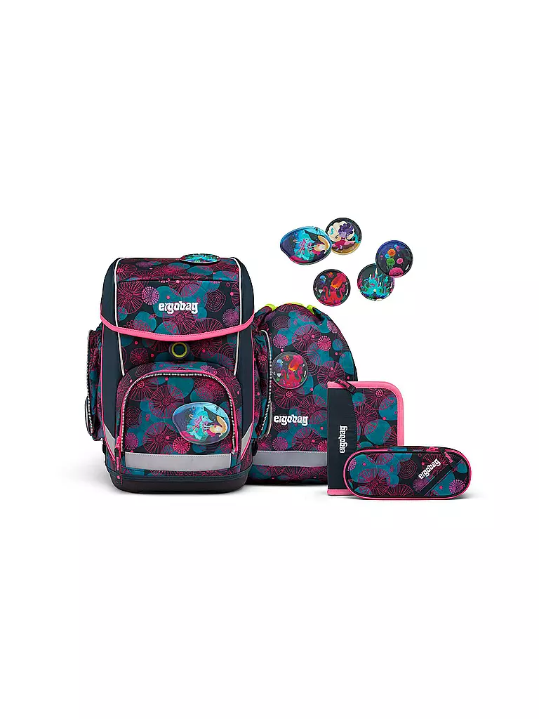 ERGOBAG | Set di zaini scolastici da 5 pezzi Cubo Orso Corallo | Blu