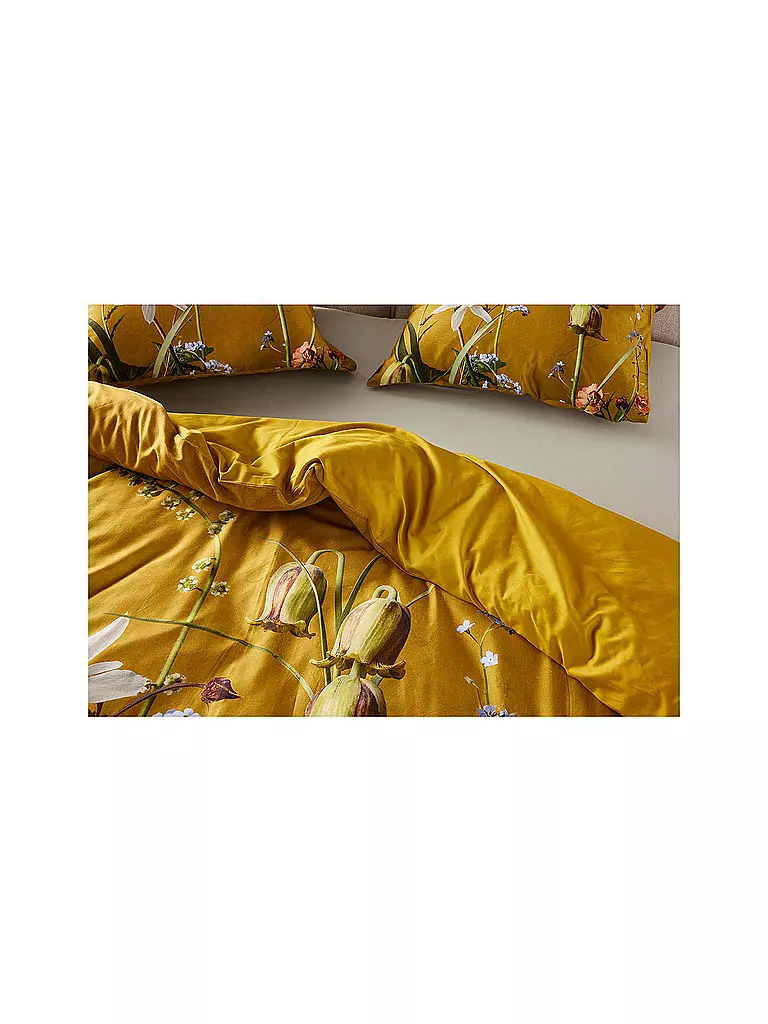 ESSENZA | Biancheria da letto in raso FABRICE 70x90cm/140x200cm Flower Ocher | Giallo