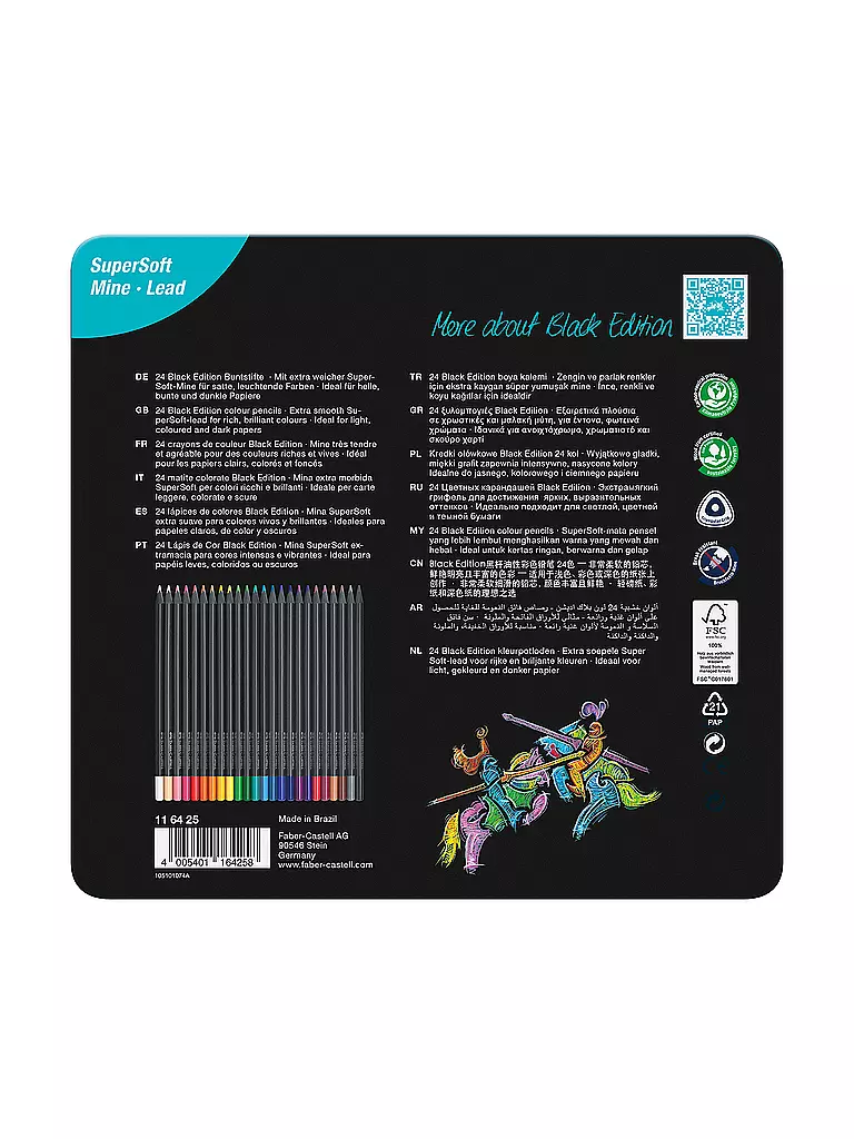 FABER-CASTELL | Black Edition Pastelli Colorati 24 Pezzi Astuccio in Metallo | Senza colore