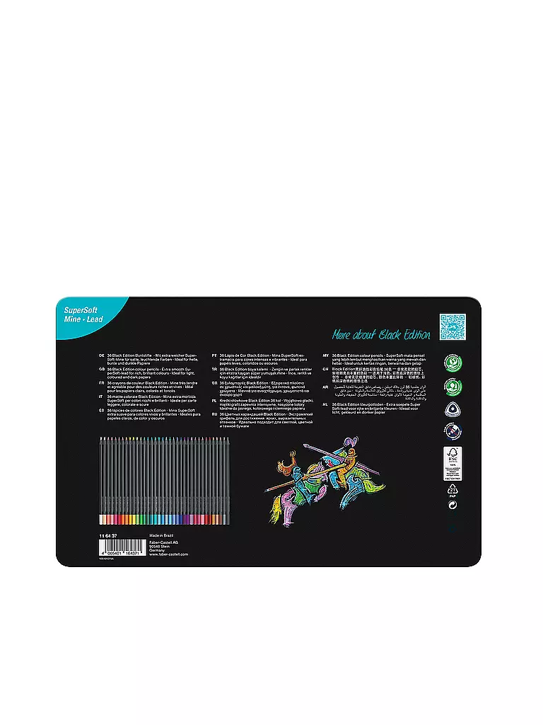FABER-CASTELL | Black Edition Pastelli colorati 36 pz. Astuccio in metallo | Nero