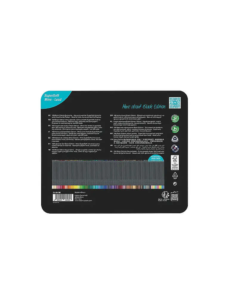 FABER-CASTELL | Pastelli colorati Black Edition, set da 100 in custodia di metallo | 