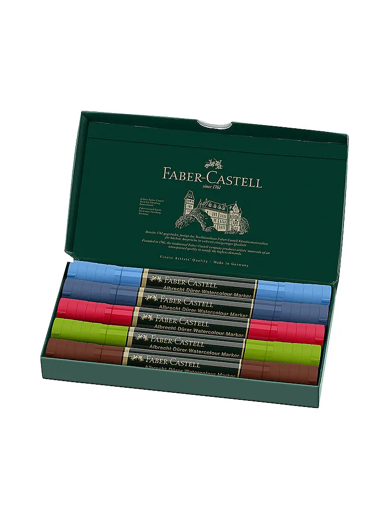 FABER-CASTELL | Pennarelli acquerellabili Albrecht Dürer, set da 5, custodia per schizzi urbani | Verde scuro