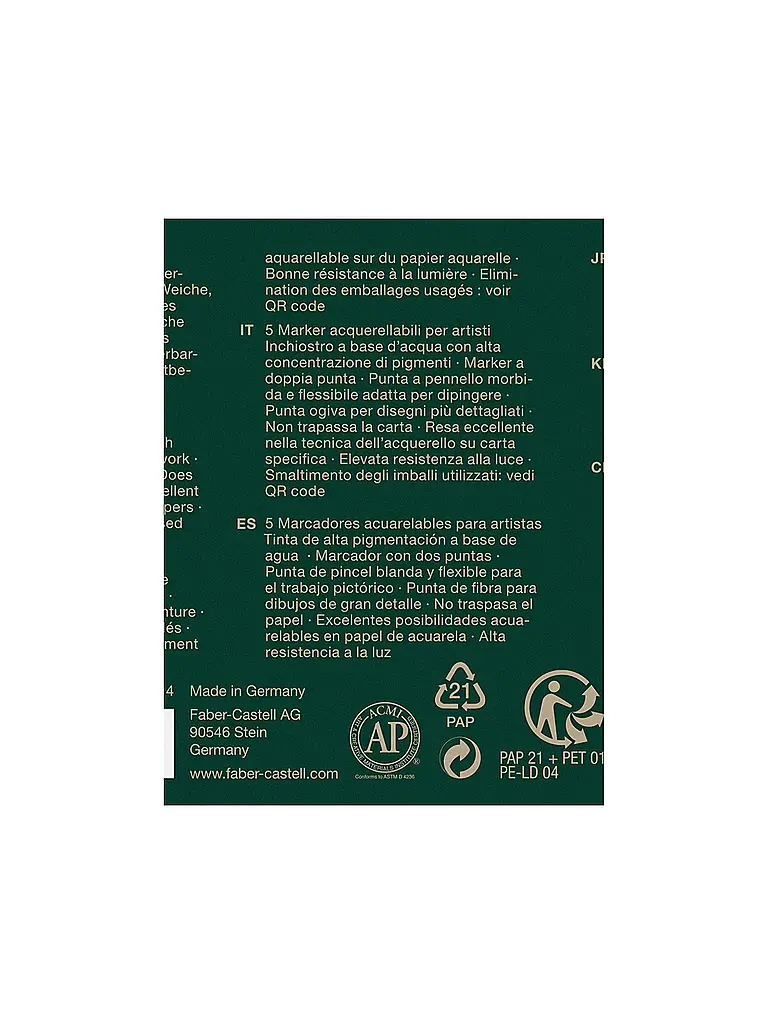 FABER-CASTELL | Pennarelli acquerellabili Albrecht Dürer, set da 5, custodia per schizzi urbani | Verde scuro
